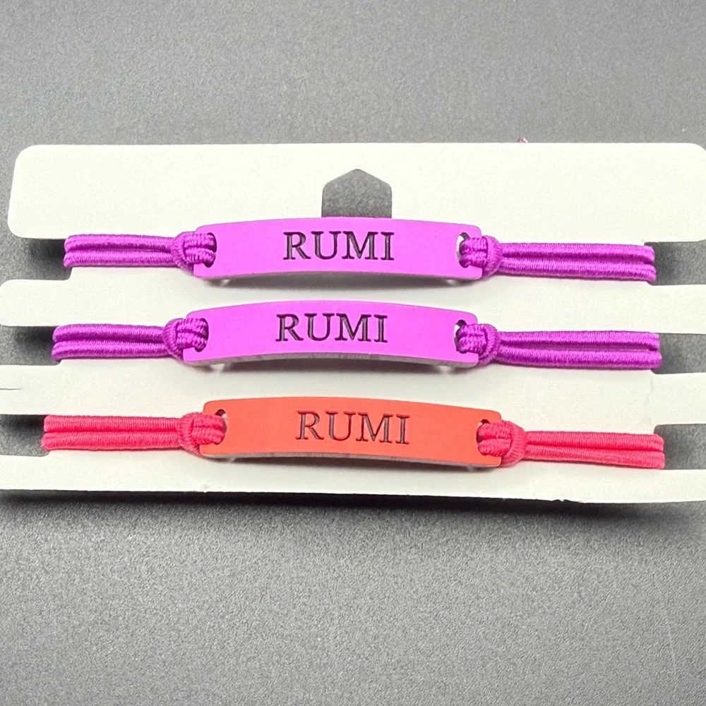 Rumi Name Bracelet Set of 3 Elastic Cord Personalized Pink Purple Coral Kids